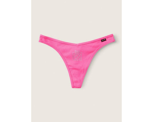 Трусики Victoria's Secret Pink Cotton Thong Underwear М рожеві зі стразами
