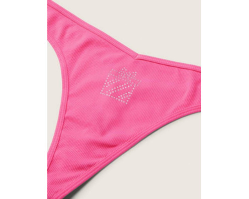 Трусики Victoria's Secret Pink Cotton Thong Underwear М рожеві зі стразами