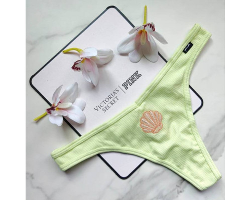 Трусики Victoria's Secret Pink Cotton Thong Underwear S салатові з мушлею