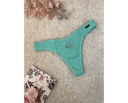 Трусики Victoria's Secret Pink Cotton Thong Underwear М зелені зі стразами