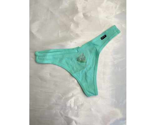 Трусики Victoria's Secret Pink Cotton Thong Underwear М зелені зі стразами