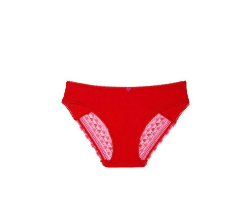 Трусики хлопкові Victoria's Secret бікіні з мереживом червоні S