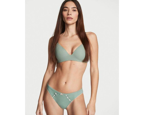 Жіночі котонові трусики Victoria's Secret в рубчик бікіні S зелені