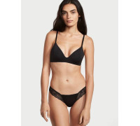 Мереживні бавовняні трусики тонг Victoria's Secret чорні XS