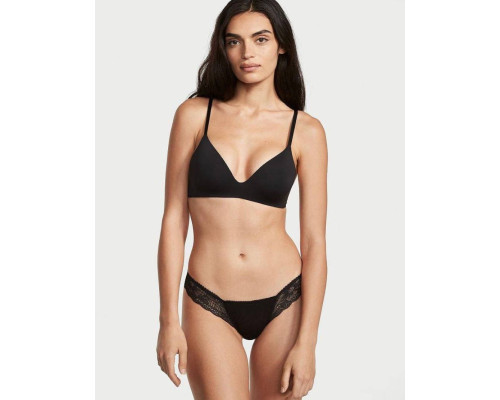 Мереживні бавовняні трусики тонг Victoria's Secret чорні XS