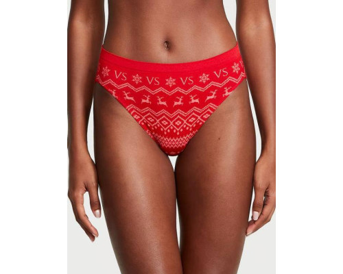 Трусики жіночі новорічні Victorias Secret Seamless Christmas Reindeer Panty Червоні L