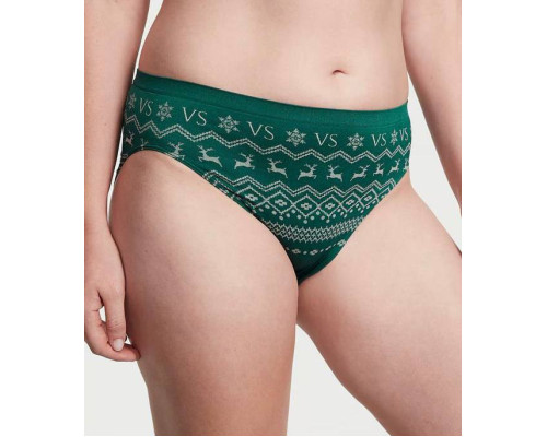 Трусики жіночі новорічні Victorias Secret Seamless Christmas Reindeer Panty Green Зелені L
