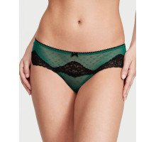 Трусики стрінги жіночі Victoria's Secret S Зелені з чорним ажурні