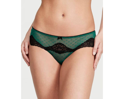 Трусики стрінги жіночі Victoria's Secret S Зелені з чорним ажурні