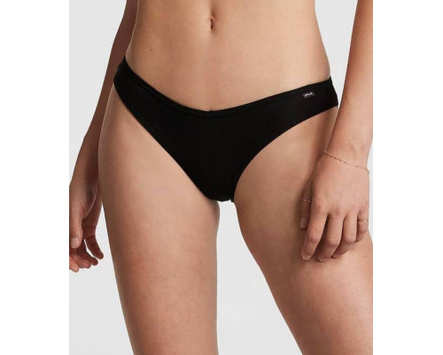 Бавовняні Трусики Бікіні В рубчик Victoria's Secret Pink XL Чорні