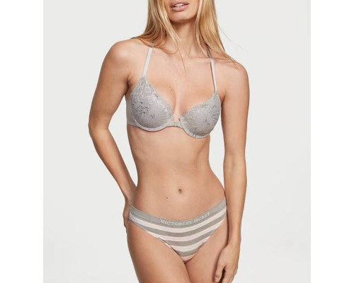 Безшовні трусики бікіні Victoria's Secret XL сірі в білу смужку