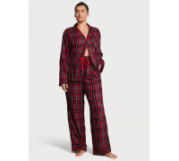 Жіноча піжама Костюм для дому сорочка брюки Victoria's Secret Flannel Long Pajama Set  червоного кольору в клітку матеріал фланель L Regular 