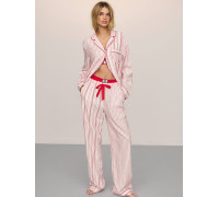 Фланелева піжама Victoria's Secret Pink Red Stripe сорочка та штани рожева з червоним в смужку (XL regular)