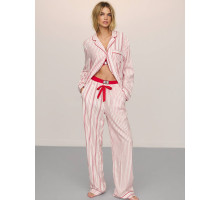 Фланелева піжама Victoria's Secret Pink Red Stripe сорочка та штани рожева з червоним в смужку (L regular)