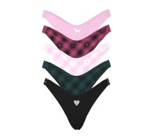 Жіночі бавовняні трусики стрінги Victoria's Secret PINK Logo Cotton Thong кольорові набір 5 шт (S)
