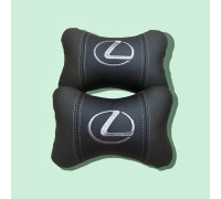 Автомобільні подушки на підголовник LEXUS / ЛEКСУС (2шт) чорні з білим логотипом