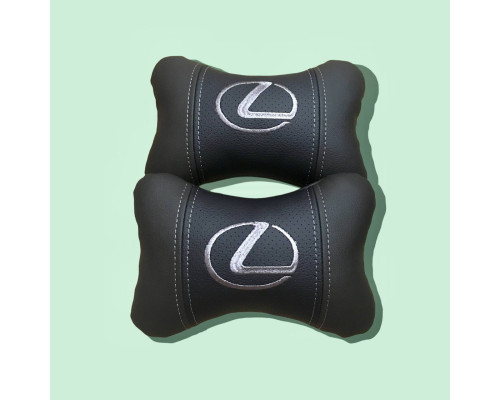 Автомобільні подушки на підголовник LEXUS / ЛEКСУС (2шт) чорні з білим логотипом
