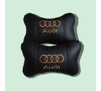 Автомобільні подушки на підголовник AUDI / АУДІ (2шт) чорні з золотим логотипом