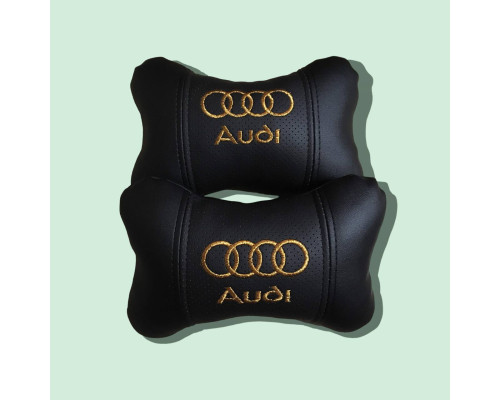 Автомобільні подушки на підголовник AUDI / АУДІ (2шт) чорні з золотим логотипом