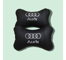 Автомобільні подушки на підголовник AUDI / АУДІ (2шт) чорні з білим логотипом