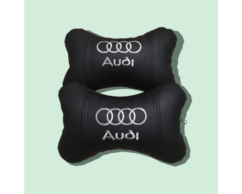 Автомобільні подушки на підголовник AUDI / АУДІ (2шт) чорні з білим логотипом