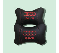 Автомобільні подушки на підголовник AUDI / АУДІ (2шт) чорні з червоним логотипом