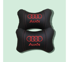 Автомобільні подушки на підголовник AUDI / АУДІ (2шт) чорні з червоним логотипом