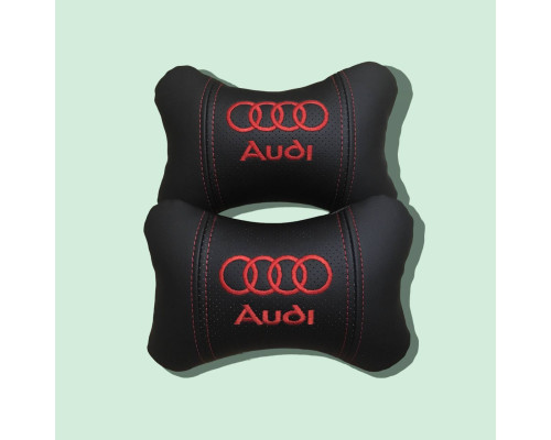 Автомобільні подушки на підголовник AUDI / АУДІ (2шт) чорні з червоним логотипом