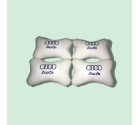 Набір автомобільних подушок на підголовник AUDI / АУДІ (4шт) білі з синім логотипом