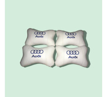 Набір автомобільних подушок на підголовник AUDI / АУДІ (4шт) білі з синім логотипом