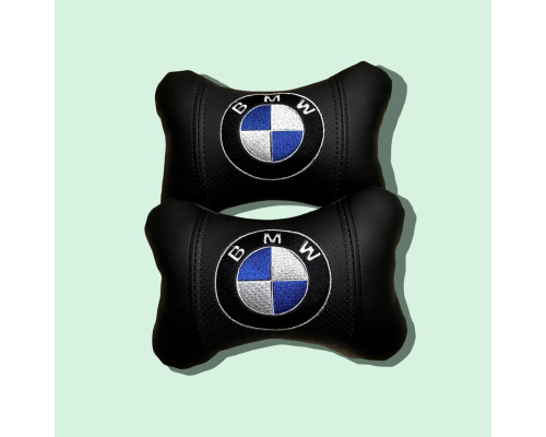 Автомобільні подушки на підголовник BMW / БМВ (2шт) чорні з логотипом