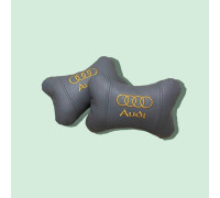 Автомобільні подушки на підголовник AUDI / АУДІ (2шт) сірі з золотим логотипом
