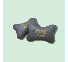 Автомобільні подушки на підголовник AUDI / АУДІ (2шт) сірі з золотим логотипом