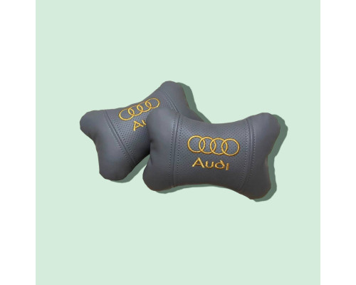 Автомобільні подушки на підголовник AUDI / АУДІ (2шт) сірі з золотим логотипом