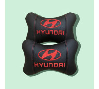 Набір автомобільних подушок на підголовник Hyundai / Хюндай (2шт) чорні з червоним логотипом