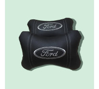 Набір автомобільних подушок на підголовник Ford / Форд (2шт) чорні з білим логотипом