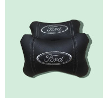 Набір автомобільних подушок на підголовник Ford / Форд (2шт) чорні з білим логотипом