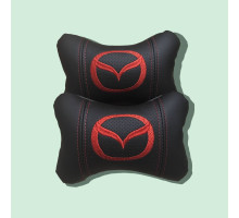 Набір автомобільних подушок на підголовник Mazda / Мазда (2шт) чорні з червоним логотипом