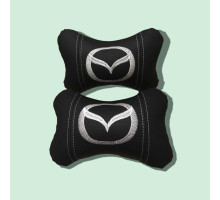 Набір автомобільних подушок на підголовник Mazda / Мазда (2шт) чорні з білим логотипом
