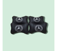 Набір автомобільних подушок на підголовник Mercedes Benz / Мерседес Бенз (4шт) чорні з білим логотипом