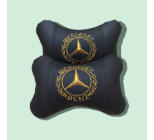 Набір автомобільних подушок на підголовник Mercedes Benz / Мерседес Бенз (2шт) чорні з золотим логотипом