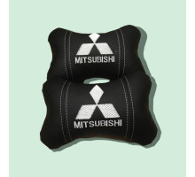Набір автомобільних подушок на підголовник Mitsubishi / Мітсубісі (2шт) чорні з білим логотипом
