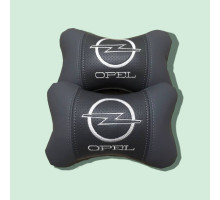 Набір автомобільних подушок на підголовник OPEL / ОПЕЛЬ (2шт) сірі з білим логотипом