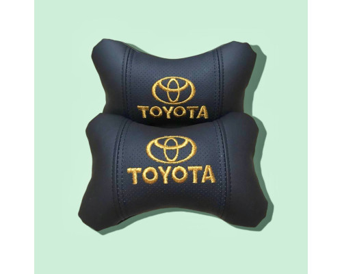 Автомобільні подушки на підголовник Toyota / Тойота (2шт) чорні з золотим логотипом