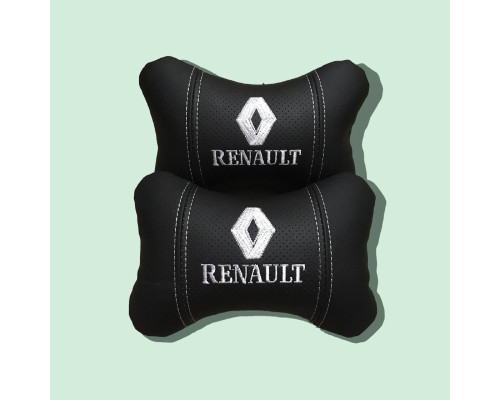 Автомобільні подушки на підголовник Renault / Рено (2шт) чорні з білим логотипом