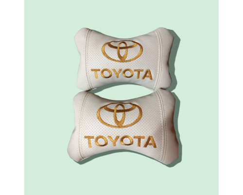 Набір автомобільних подушок на підголовник Toyota / Тойота (2шт) білі з золотим логотипом