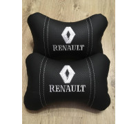 Автомобільні подушки на підголовник Renault / Рено (2шт) чорні з білим логотипом
