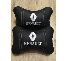 Автомобільні подушки на підголовник Renault / Рено (2шт) чорні з білим логотипом