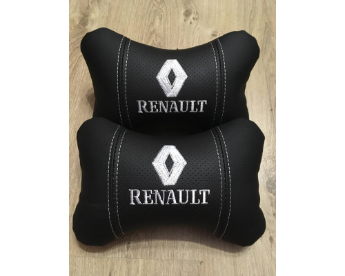 Автомобільні подушки на підголовник Renault / Рено (2шт) чорні з білим логотипом