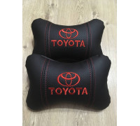 Автомобільні подушки на підголовник Toyota / Тойота (2шт) чорні з червоним логотипом